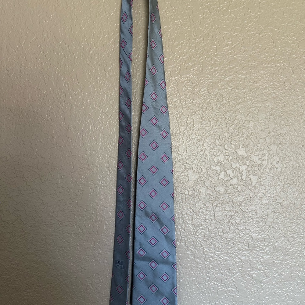 Etro Milano Blue and Pink Geometric Pattern Tie